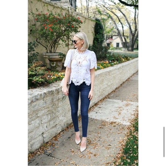 Rebecca Taylor Terri Top Embroidered Blouse Linen White Medium Milk - Picture 8 of 11